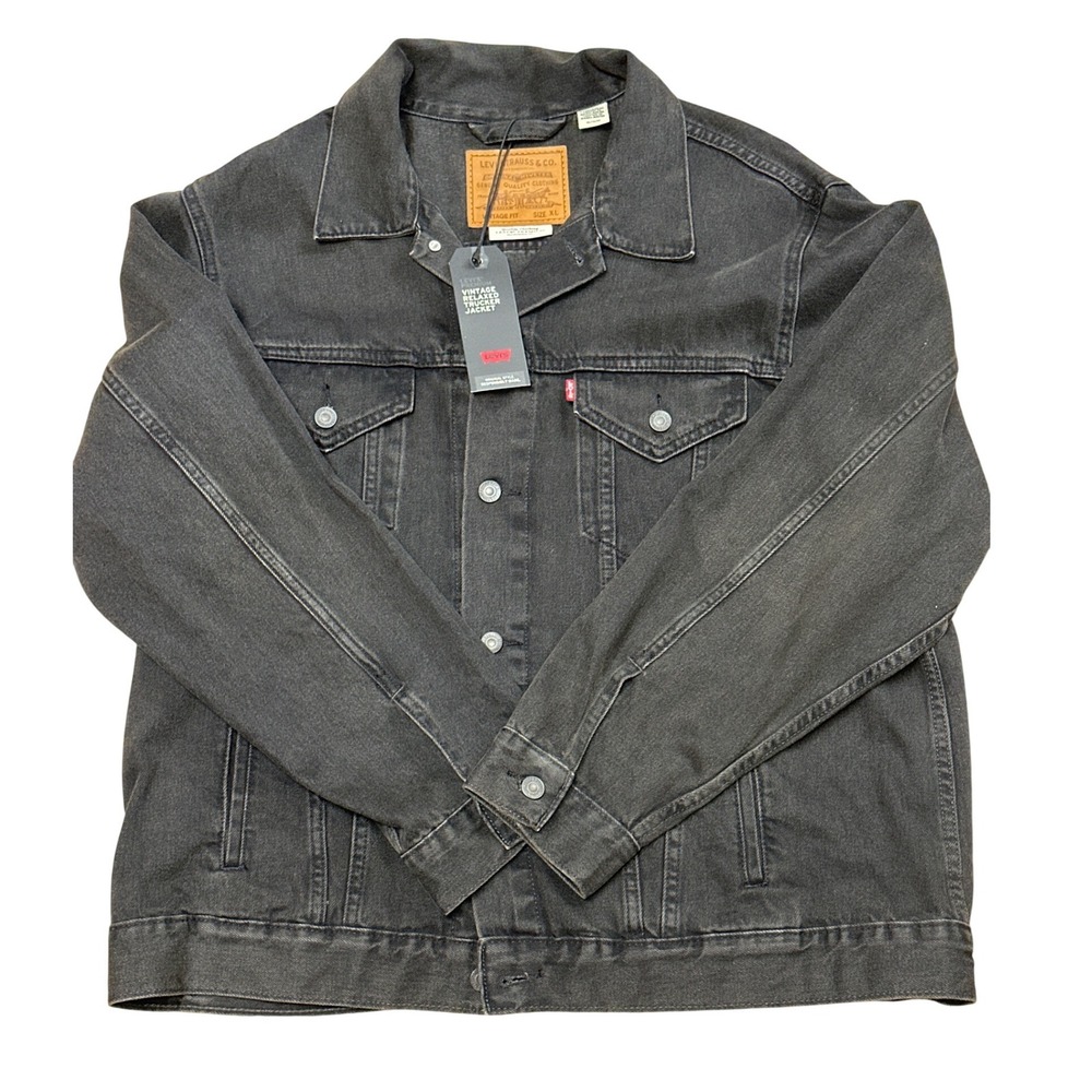 Levis Premium Vintage Relaxed Trucker Jacket Washed Black Denim Mens XL NEW